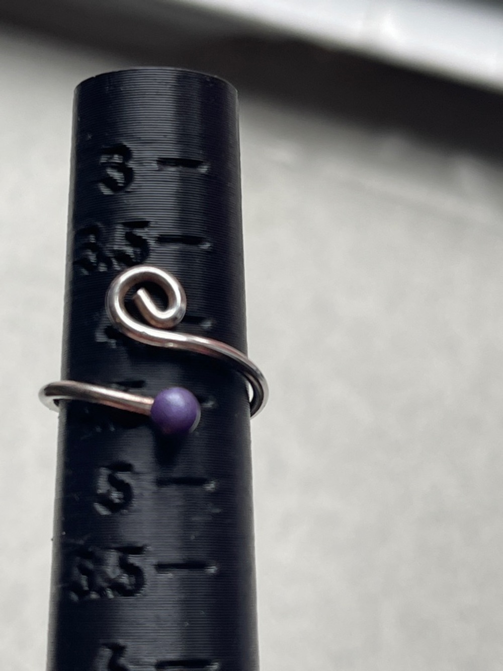 Scrolled Boho wire wrap ring with purple accent- adjustable - stamped 825 PC
